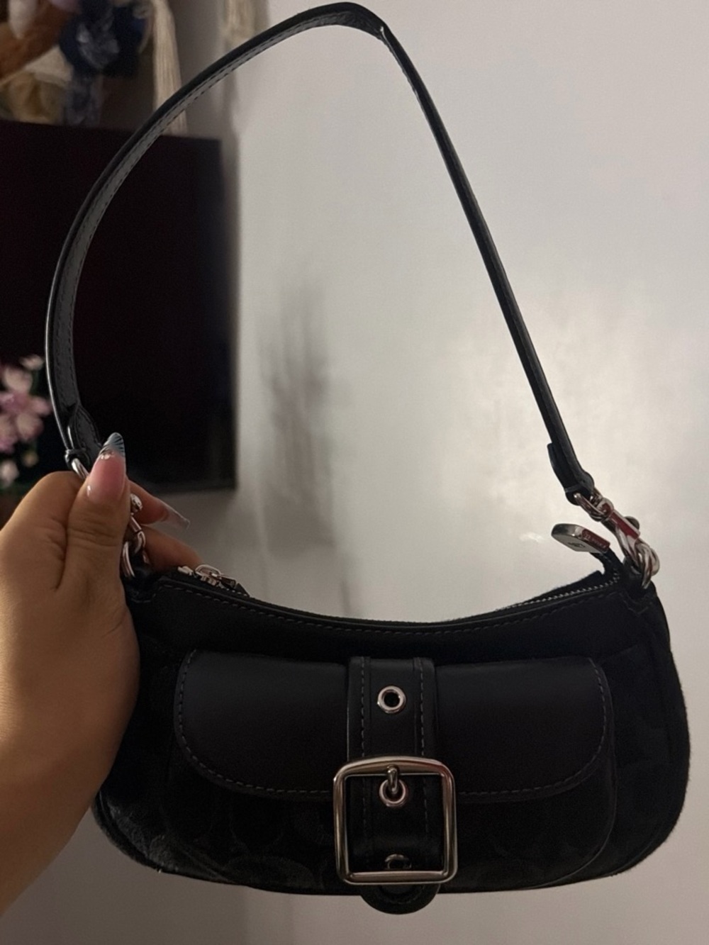 Coach Black Shoulder Bag with Front Buckle